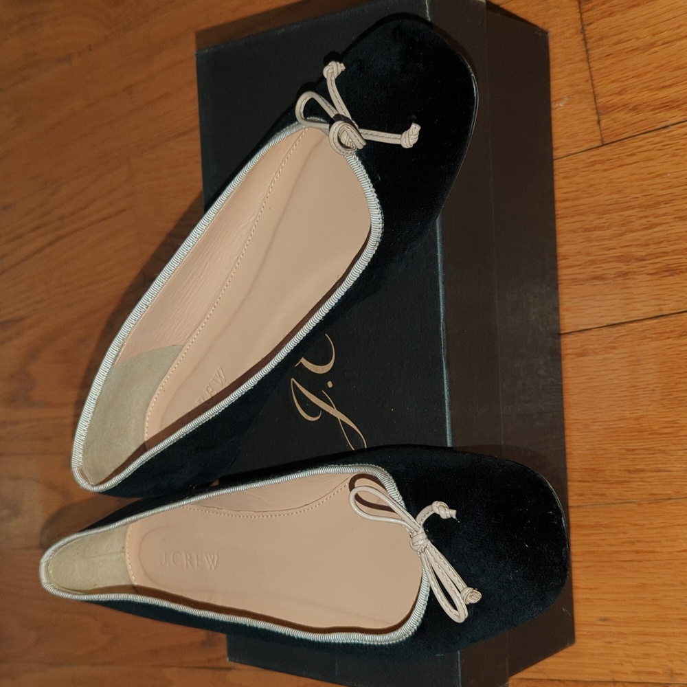 8 black suede/velvet ballet flats J.Crew